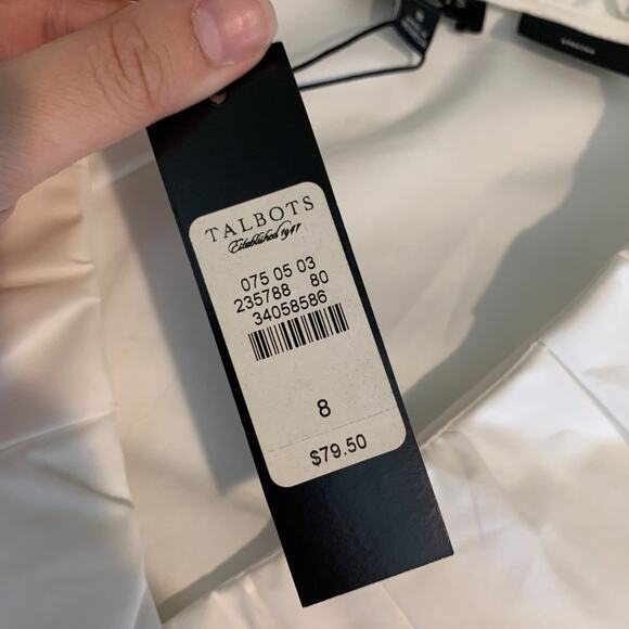 Talbots Blouse Womens 8 Cream Stretch Ruffle Frill Poplin Long Sleeve Shirt - Picture 11 of 14